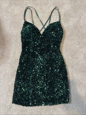 JLorraine Green Sequined Spaghetti Strap Mini Dress